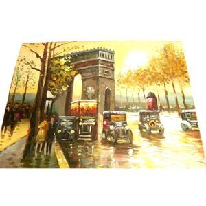 Oil Painting Arc de Triomphe in Paris Impressionistic Style Canvas Back Foldable